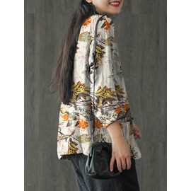Floral Print Casual Lapel Collar Button Women Loose Blazer