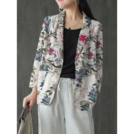 Floral Print Casual Lapel Collar Button Women Loose Blazer