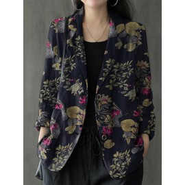 Floral Print Casual Lapel Collar Button Women Loose Blazer