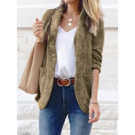 Solid Color Long Sleeve Lapel Collar Pocket Blazer For Women