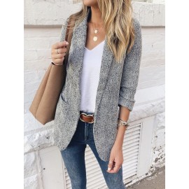 Solid Color Long Sleeve Lapel Collar Pocket Blazer For Women