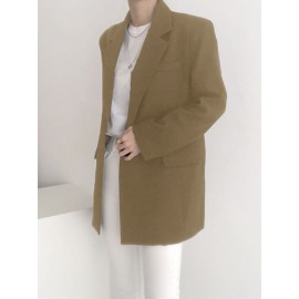 Solid Asymmetrical Hem Long Sleeve Lapel Blazer