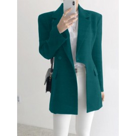 Solid Asymmetrical Hem Long Sleeve Lapel Blazer