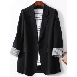 Stripe Panel Long Sleeve Button Front Lapel Blazer