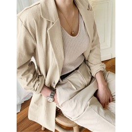 Solid Long Sleeve Pocket Lapel Button Blazer