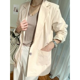 Solid Long Sleeve Pocket Lapel Button Blazer