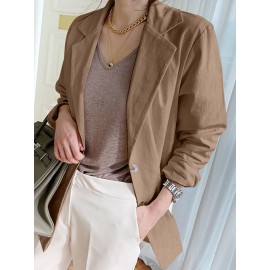 Solid Long Sleeve Pocket Lapel Button Blazer