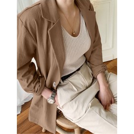 Solid Long Sleeve Pocket Lapel Button Blazer
