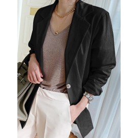 Solid Long Sleeve Pocket Lapel Button Blazer