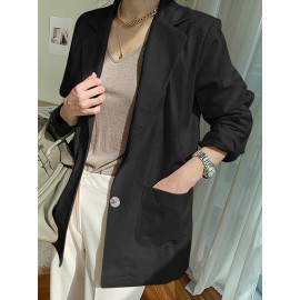 Solid Long Sleeve Pocket Lapel Button Blazer