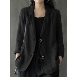 Solid Button Pocket Lapel Casual Cotton Blazer