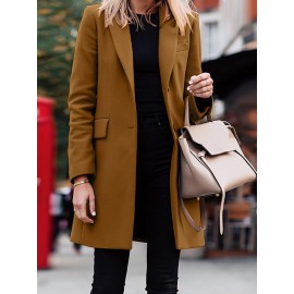 Solid Long Sleeve Buttton Lapel Midi Coat For Women