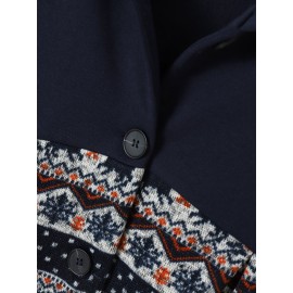 Elk Floral Pattern Button Hooded Long Sleeve Coat