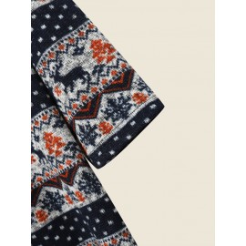 Elk Floral Pattern Button Hooded Long Sleeve Coat