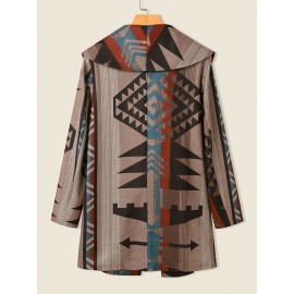 Vintage Geo Print Button Front Long Sleeve Coat