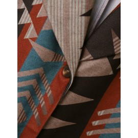 Vintage Geo Print Button Front Long Sleeve Coat