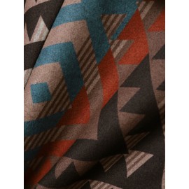 Vintage Geo Print Button Front Long Sleeve Coat