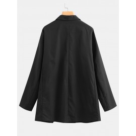 Women Vintage Solid Color Lapel Long Sleeve Button Pocket Blazer