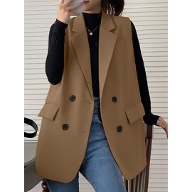 Solid Double Breasted Sleeveless Lapel Vest Blazer