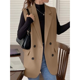 Solid Double Breasted Sleeveless Lapel Vest Blazer