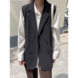 Solid Double Breasted Sleeveless Lapel Vest Blazer