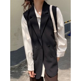 Solid Double Breasted Sleeveless Lapel Vest Blazer