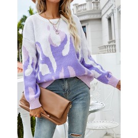 Contrast Color Long Sleeve O-neck Loose Knitted Sweater Contrast Color Long Sleeve O-neck Loose Knitted Sweater