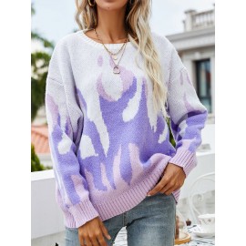 Contrast Color Long Sleeve O-neck Loose Knitted Sweater Contrast Color Long Sleeve O-neck Loose Knitted Sweater