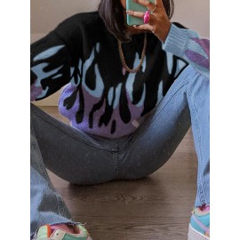 Contrast Color Long Sleeve O-neck Loose Knitted Sweater Contrast Color Long Sleeve O-neck Loose Knitted Sweater