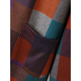 Check Pattern Zip Front Pocket Long Sleeve Lapel Coat Check Pattern Zip Front Pocket Long Sleeve Lapel Coat