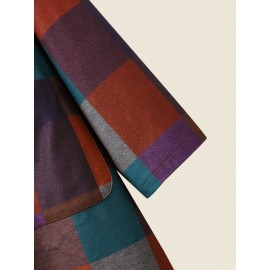 Check Pattern Zip Front Pocket Long Sleeve Lapel Coat Check Pattern Zip Front Pocket Long Sleeve Lapel Coat