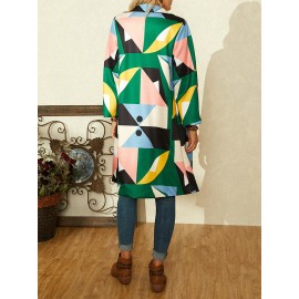 Vintage Printed Long Sleeve Turn-down Collar Coat For Women