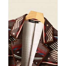 Vintage Geo Pattern Pocket Lapel Long Sleeve Jacket