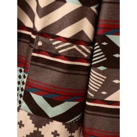 Vintage Geo Pattern Pocket Lapel Long Sleeve Jacket