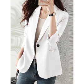 Solid Long Sleeve Lapel Blazer For Women