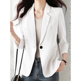 Solid Long Sleeve Lapel Blazer For Women
