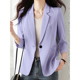 Solid Long Sleeve Lapel Blazer For Women
