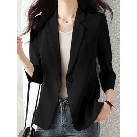 Solid Long Sleeve Lapel Blazer For Women