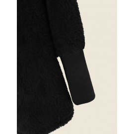 Solid Plush Long Sleeve Hooded Coat For Women