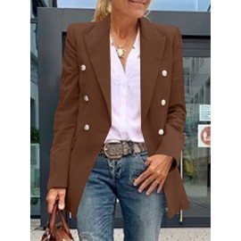 Solid Double Breasted Lapel Long Sleeve Blazer