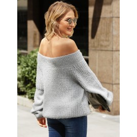 Solid Off-shoulder Pullover Long Sleeve Women Sweater