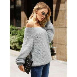 Solid Off-shoulder Pullover Long Sleeve Women Sweater
