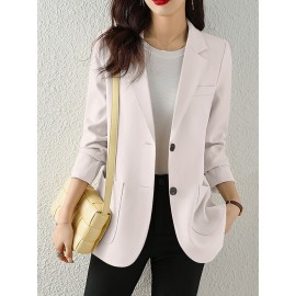 Solid Button Front Pocket Lapel Long Sleeve Blazer Solid Button Front Pocket Lapel Long Sleeve Blazer
