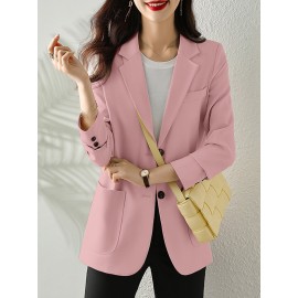 Solid Button Front Pocket Lapel Long Sleeve Blazer Solid Button Front Pocket Lapel Long Sleeve Blazer