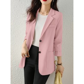 Solid Button Front Pocket Lapel Long Sleeve Blazer Solid Button Front Pocket Lapel Long Sleeve Blazer