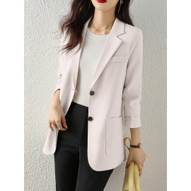 Solid Button Front Pocket Lapel Long Sleeve Blazer Solid Button Front Pocket Lapel Long Sleeve Blazer