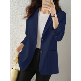 Solid Button Front Pocket Lapel Long Sleeve Blazer Solid Button Front Pocket Lapel Long Sleeve Blazer