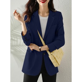 Solid Button Front Pocket Lapel Long Sleeve Blazer Solid Button Front Pocket Lapel Long Sleeve Blazer