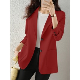 Solid Button Front Pocket Lapel Long Sleeve Blazer Solid Button Front Pocket Lapel Long Sleeve Blazer