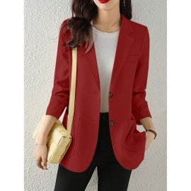 Solid Button Front Pocket Lapel Long Sleeve Blazer Solid Button Front Pocket Lapel Long Sleeve Blazer